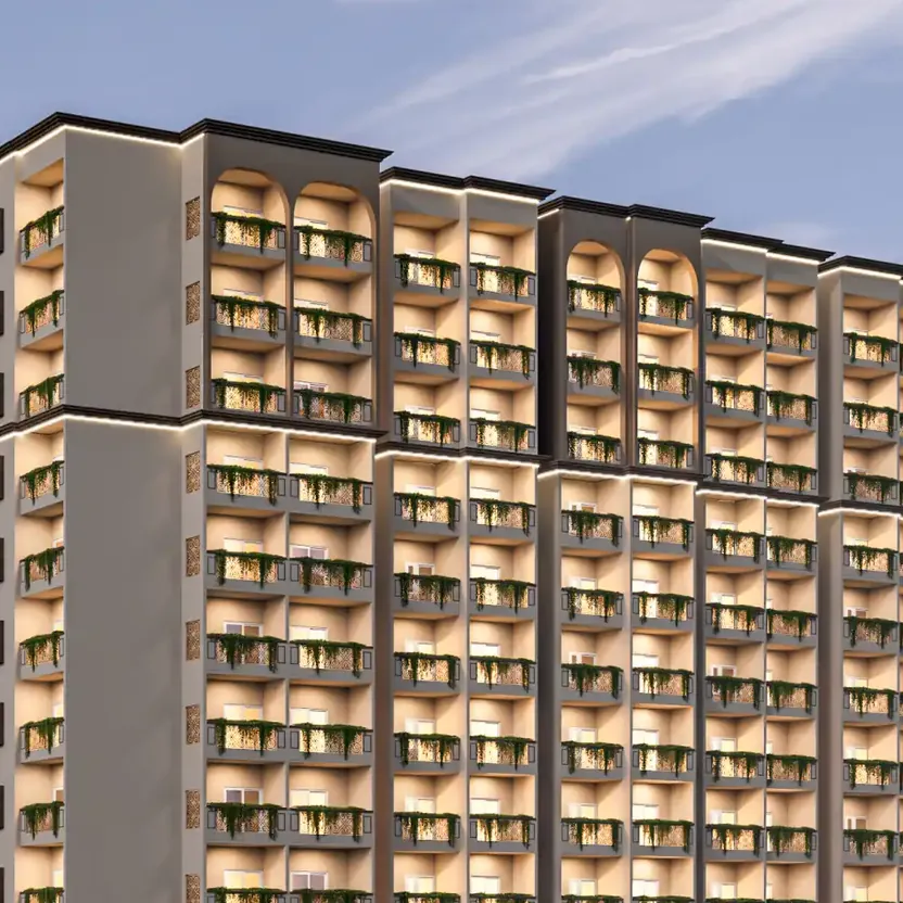 DS Max Sky Sukhino, Magadi Road, artistic impression Arched crowns and planted balconies on the tower of DS Max Sky Sukhino
