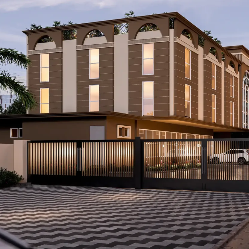 DS Max Sky Sukhino, Magadi Road, artistic impression The gated entrance court and a low-rise block at DS Max Sky Sukhino