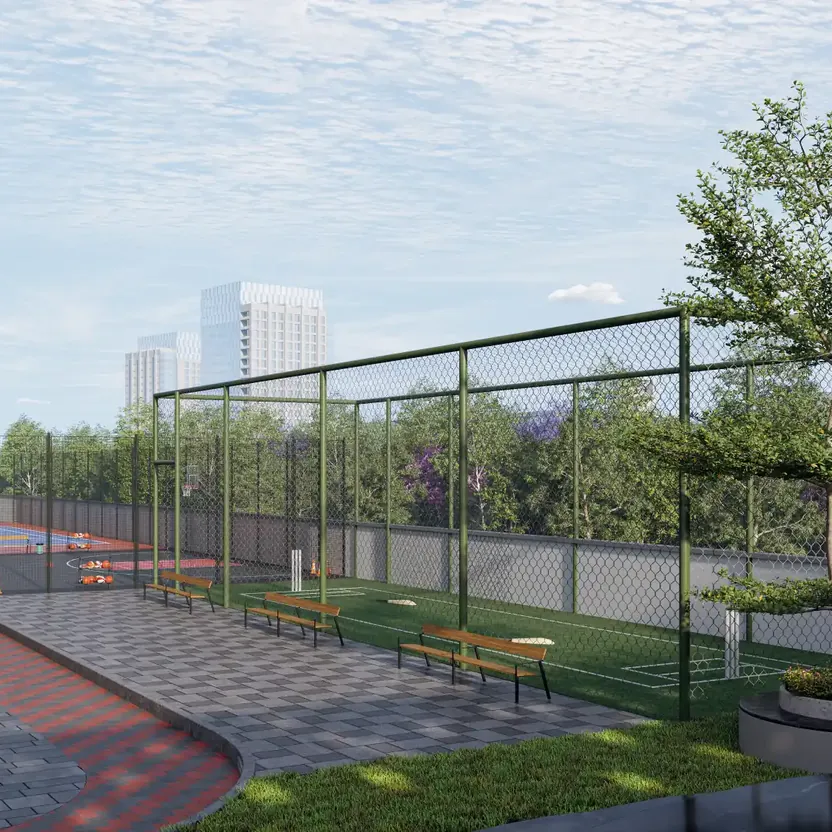 DS Max SkySampurn, Varthur, artistic impression A netted sports court beside a paved walk at DS Max SkySampurn